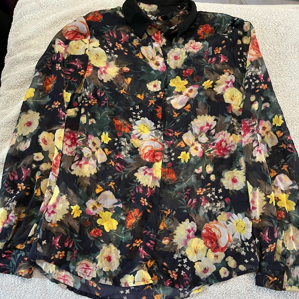 Dark fairy Whimsygoth black floral blouse Size 4‎